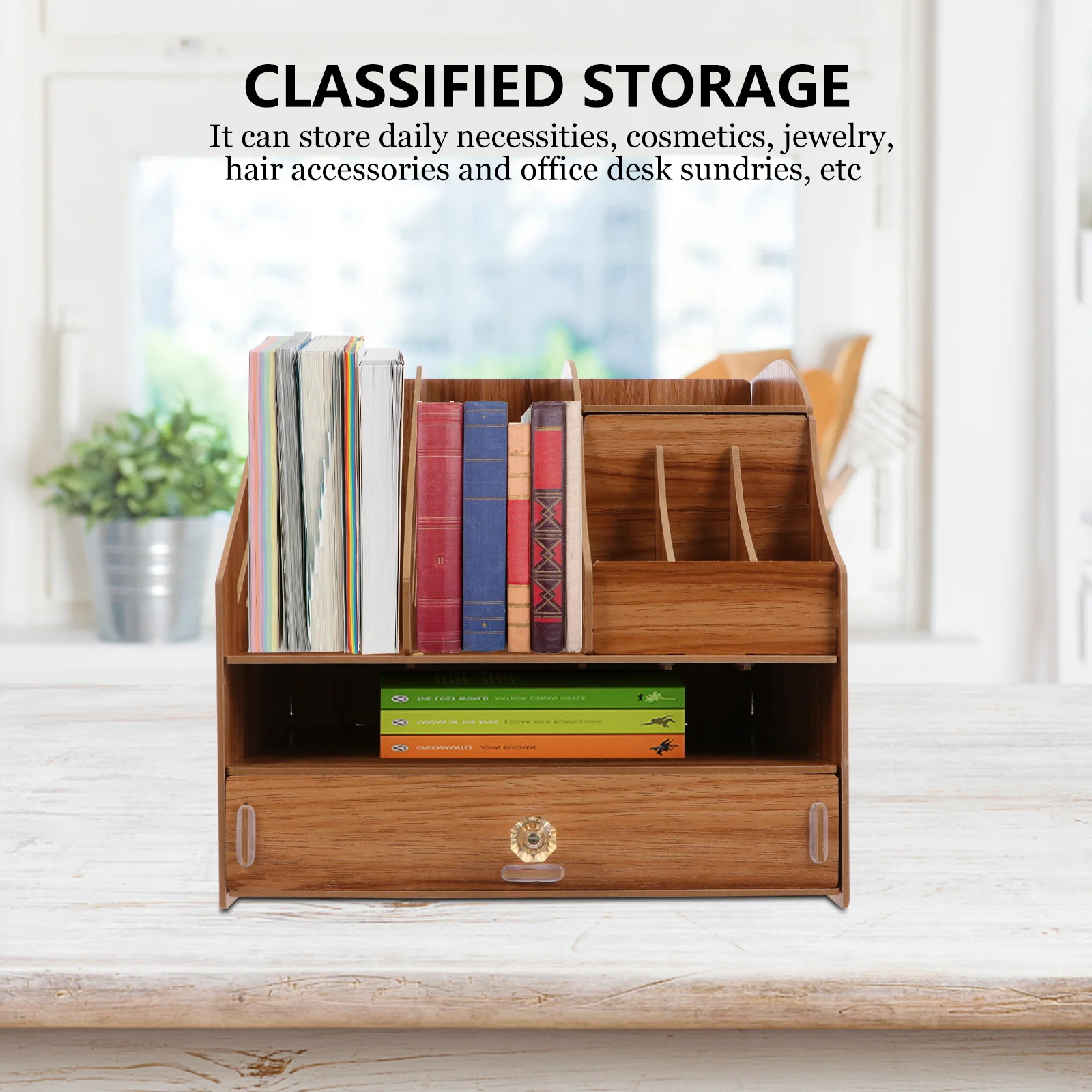 

1pc Wooden Desktop Storage Organizer Box For Home Office Multifunctional Drawer Sundries Jewelry Accessories Storage