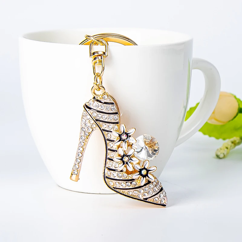 Elegant Flower High Heels Key Chain Women's Bag Pendant Alloy Rhinestone Car Key Ring Fashion Backpack Ornament - view 4