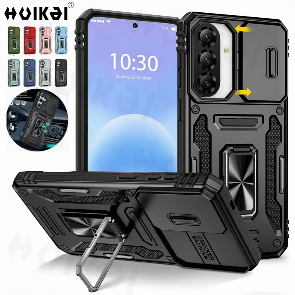 Case For Samsung Galaxy A57 5G A37 A56 A36 A26 A17 Slide Camera Stand Armor Shockproof Antifall Protection Kickstand Phone Cover