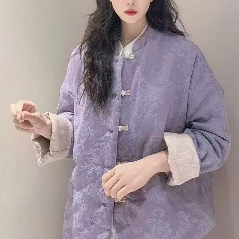 

Ladies Large Size Cotton Jaet Autumn Winter New Sle Double Sided Wear Loose Sle Button Design Warm Commute Sle Outerwear