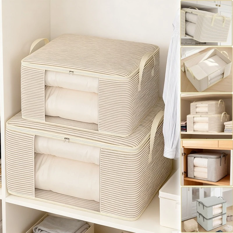 

New Large Capacity Portable Household Clothes Organizer with Handles Visible Window Foldable Storage Bag for Clothes and Blanket