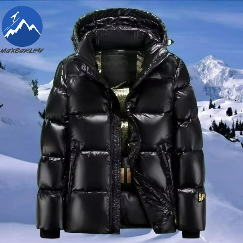 

Maxbarley Winter Black Gold Brilliant Jacket Men Light Luxury Designer Thick Warm Padded Coat Snow Ski Waterproof Hooded Parka