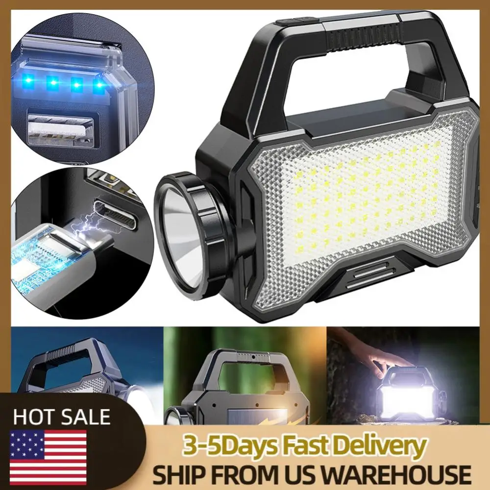 

Солнечный кемпинговый фонарь с дальним светом, перезаряжаемый через Type-C, портативный прожектор COB для кемпинга и экстренных ситуаций на открытом воздухе