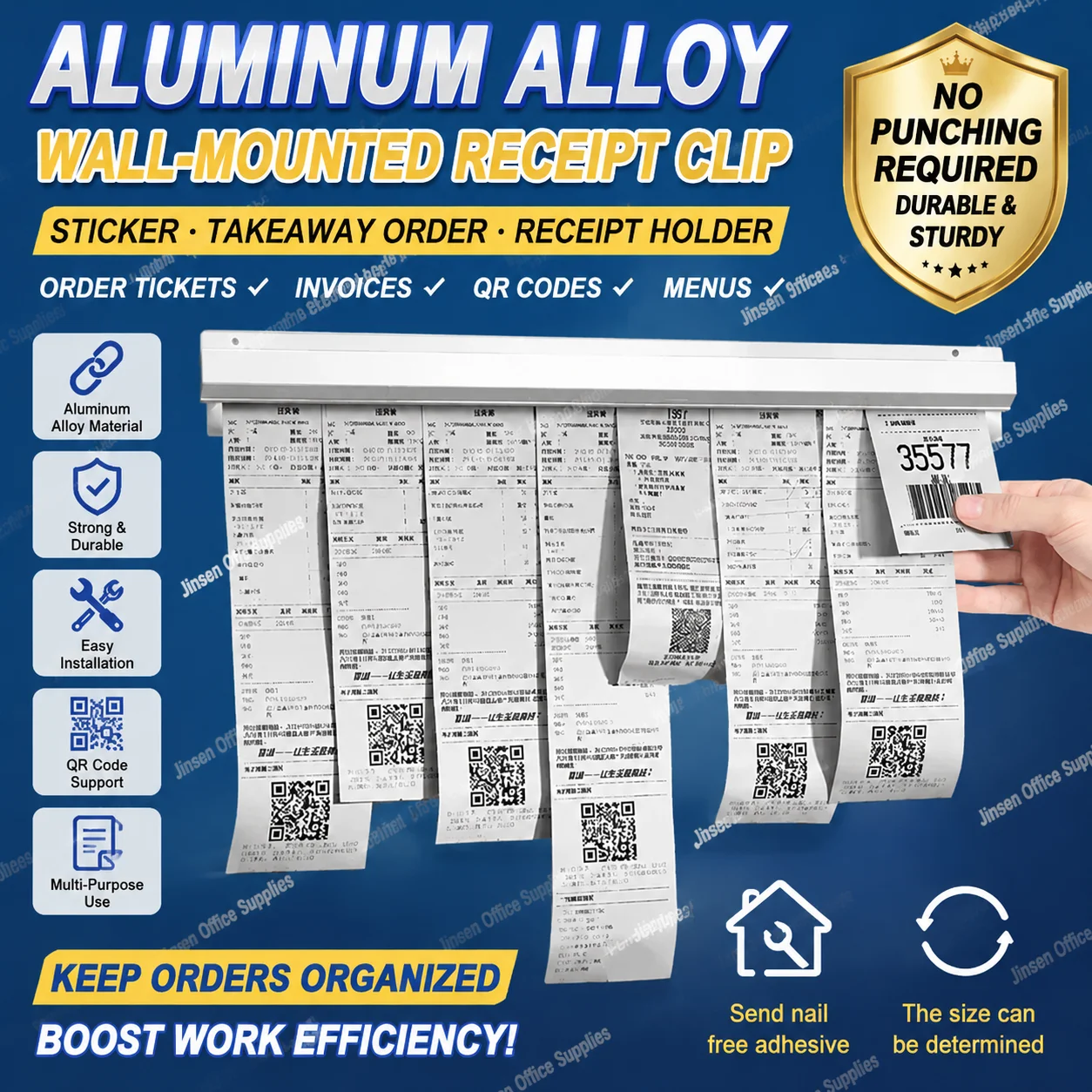Aluminum Alloy Wall Mounted Sticked Take-out List Receipt Clip Hanging Ticket Order Invoice Paper QR Holder Restaurant Menu Clip