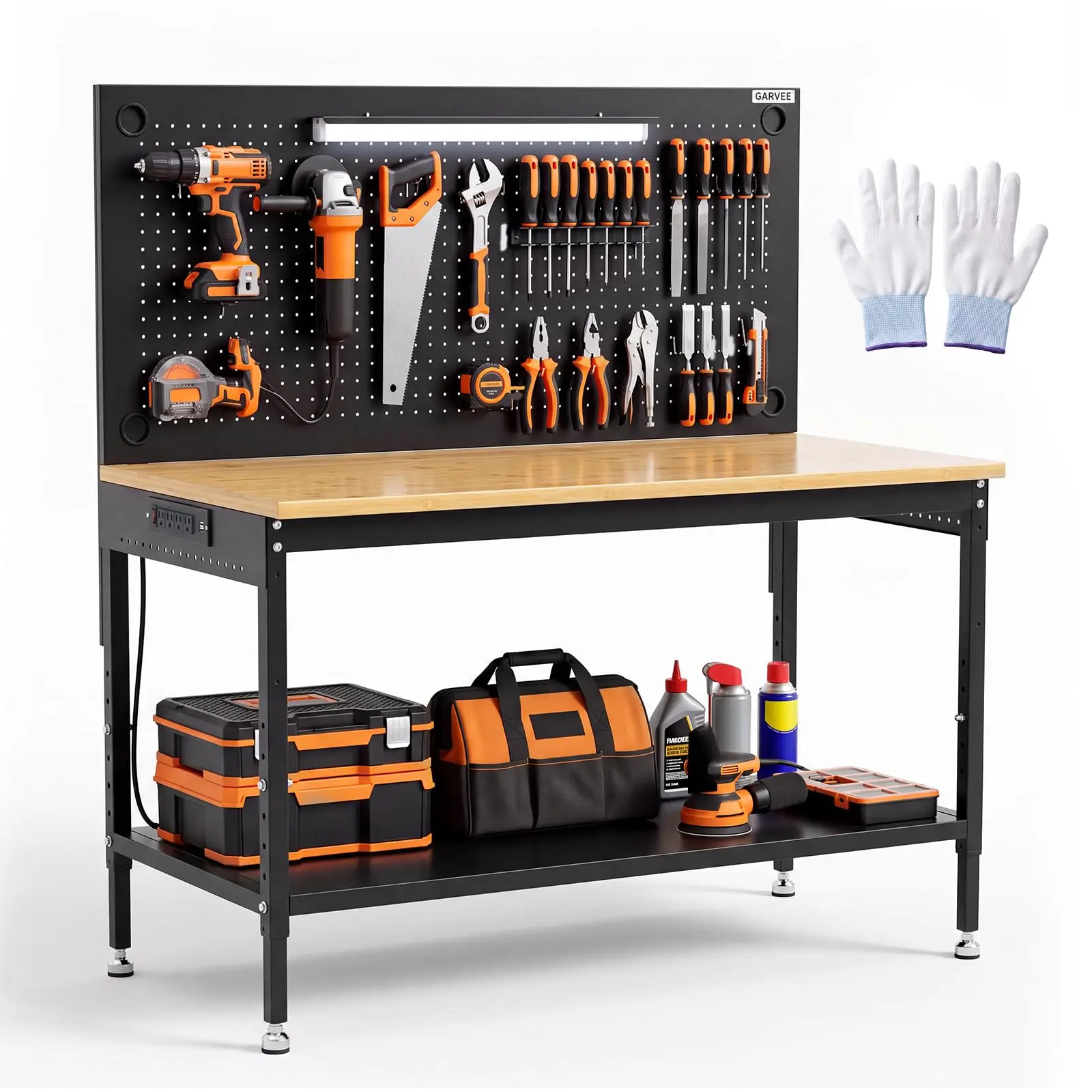 Heavy-Duty Garage Workbench, 48 X 24 in Work Table - Pegboard Tool Organizer - Steel Frame, Large Work Surface - Black