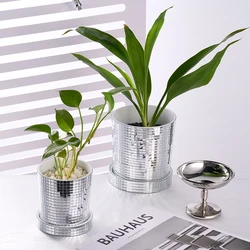 Creative Glass Lens Flowerpot Silver Disco Ball Succulent Plant Basket Plastic Glass Mirror Planting Pot Home Garden Decorations