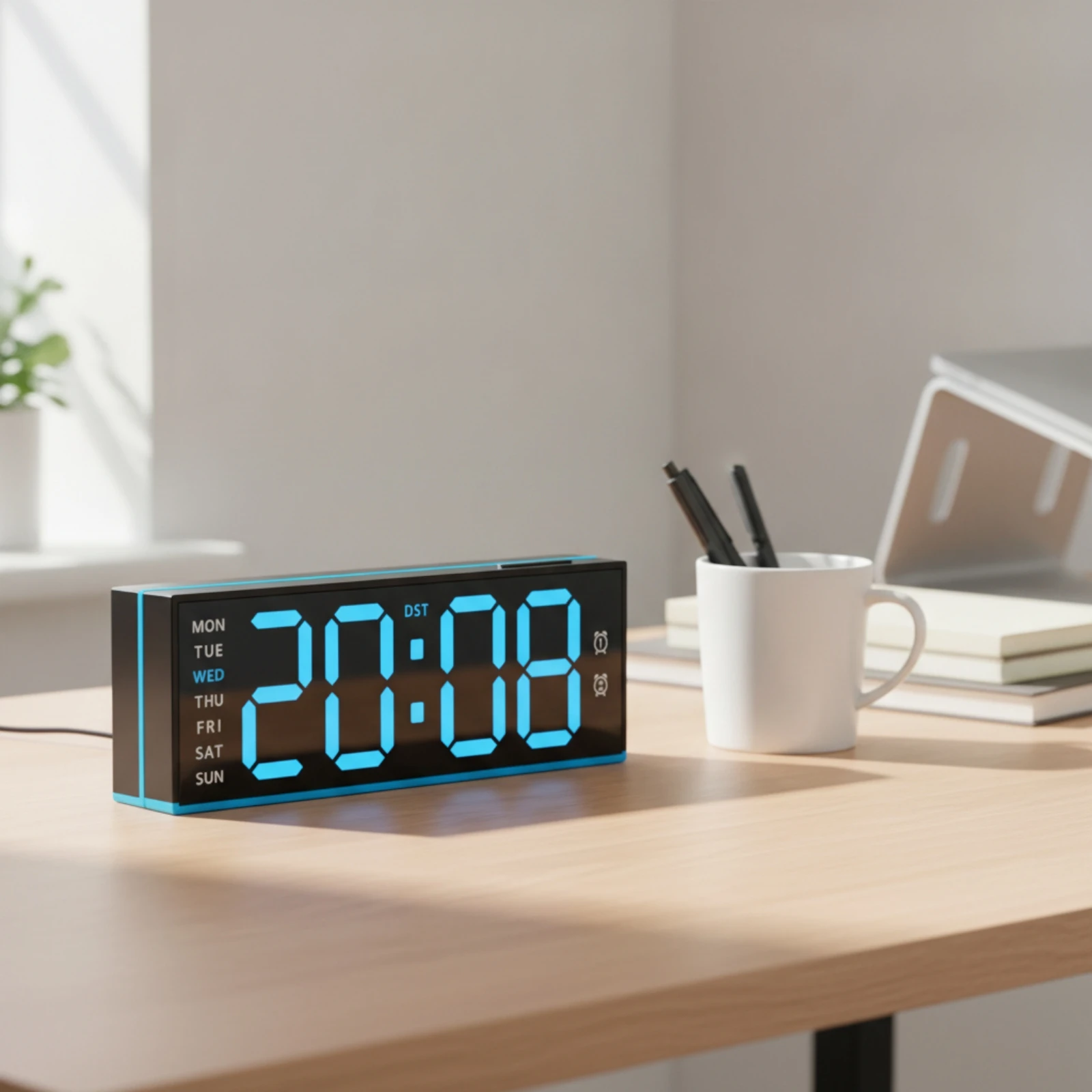 Digital Clock with Edge Lighting Large Numbers Alarm Clock with Two Alarms Easy-to-Read Illuminated for Bedside Table, Desk