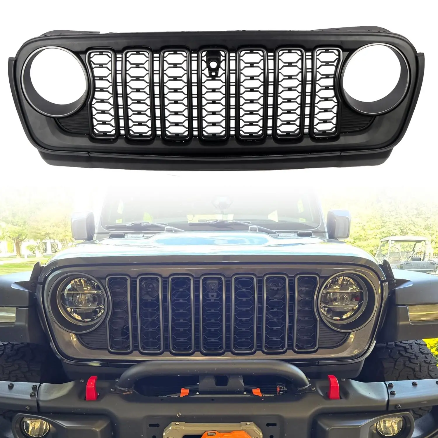 Front Grille Grid Grill Guard With Camera Hole for Jeep Wrangler JL 18-24 Gladiator ABS Matte Blackout 20th Anniversary Style