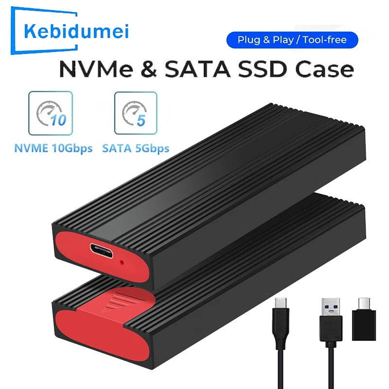 M2 NVMe/SATA SSD Enclosure 5/10Gbps PCIe SSD Case Portable Box USB to Type-C Tool Free External Hard Disk Adapter for M.2 SSD