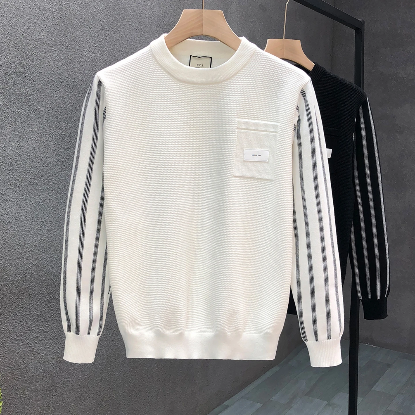 

Autumn Winter New round Ne Knitted Sweater Men's Slim Fit Casual Patchwork Long Sve T-irt Comfortable Breathable Fai...