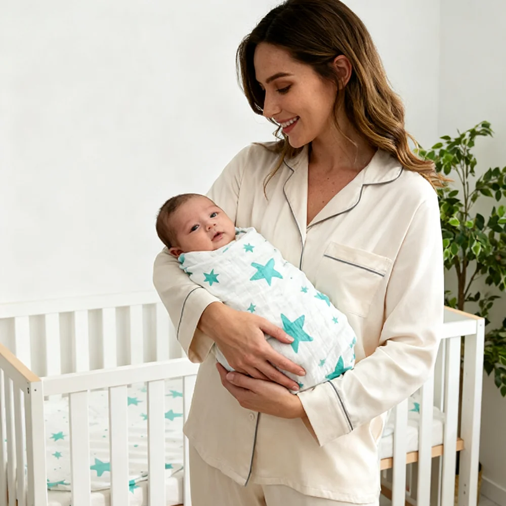 

Star Ultra Soft 47x47 Inch 100% Bamboo Baby Muslin Blanket Lightweight Breathable Swaddle Receiving Blanket for Newborn Infants