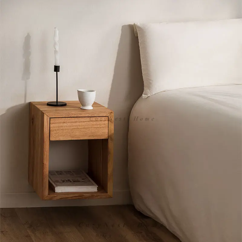 For Solid wood bedside table is now a small bedroom hotel upper wall bedside table wall hanging suspension