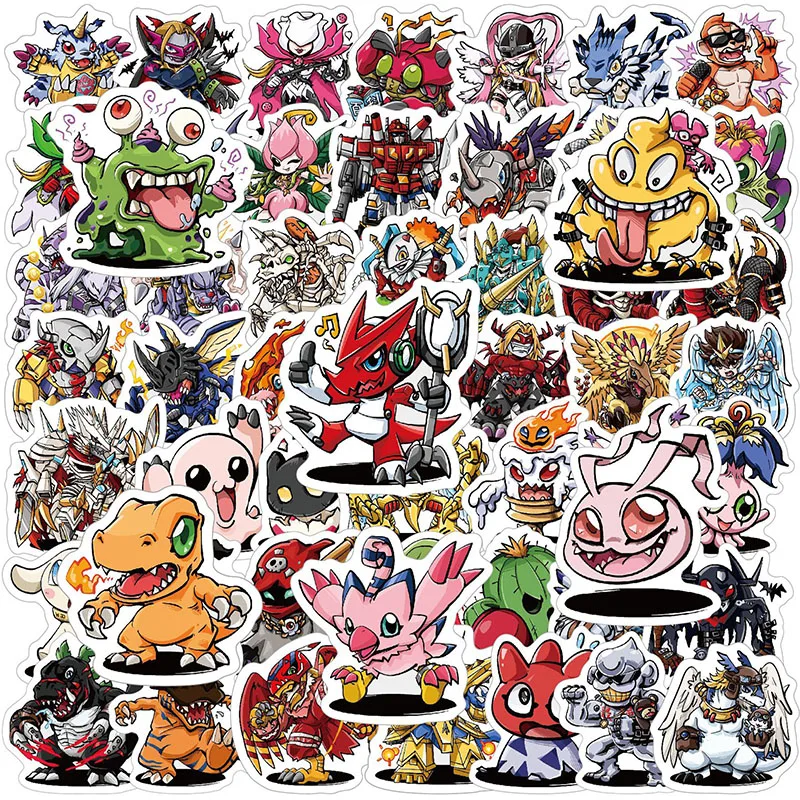 Bandai 56PCS Digimon DIY Cartoon Stickers Phone Trunk Refrigerator Waterproof Anime Stickers Anime Figure Image Toys Sticker