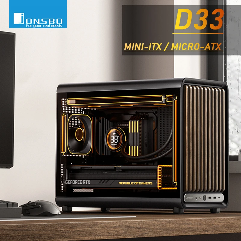 Jonsbo D33 MATX Chassis Mini-ITX Desktop Case STD/Wood Grain Front Panel 360mm Water Cooled Support DIY Mesh Gaming PC Case Host