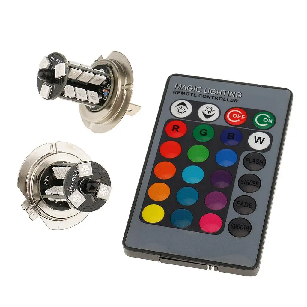 Remote Control LED Fog Light H7 Headlamp RGB Multicolor Automotive Bulb Retrofit for Universal Car Tail and Reverse