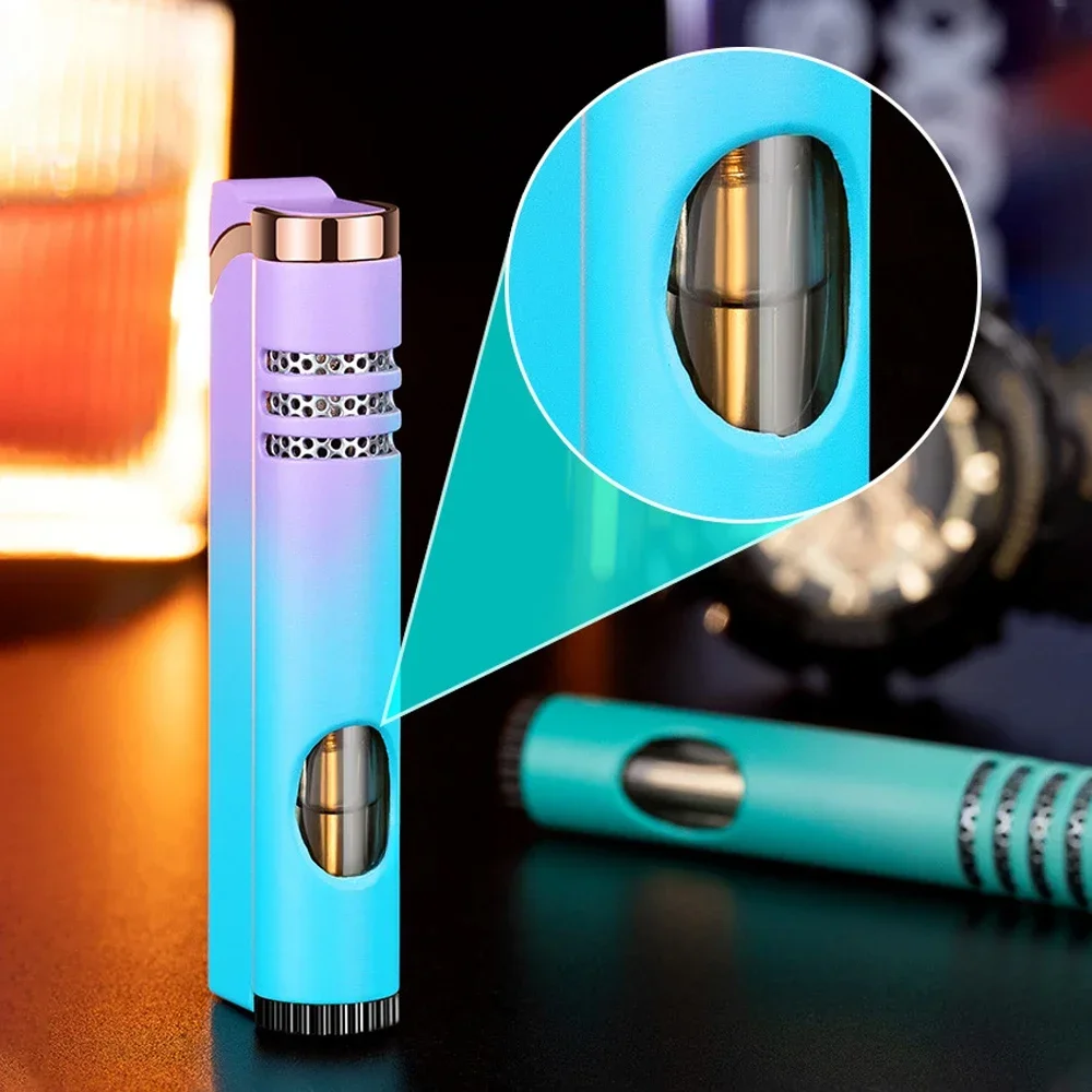 Windproof Torch Gas Lighter Powerful Tube Straight Blue Fire Turbo Pipe Butane Refillable Jet Flame Lighter Creative Smoker Gift