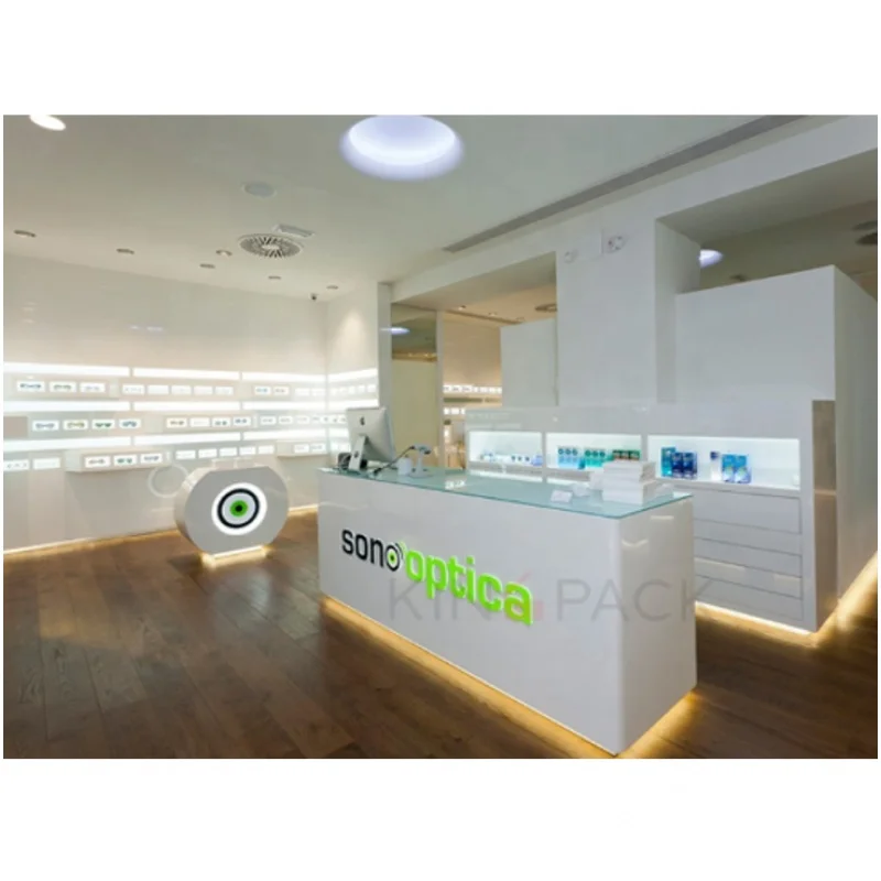 Custom. optician shop decoration eye glass stand display counter design