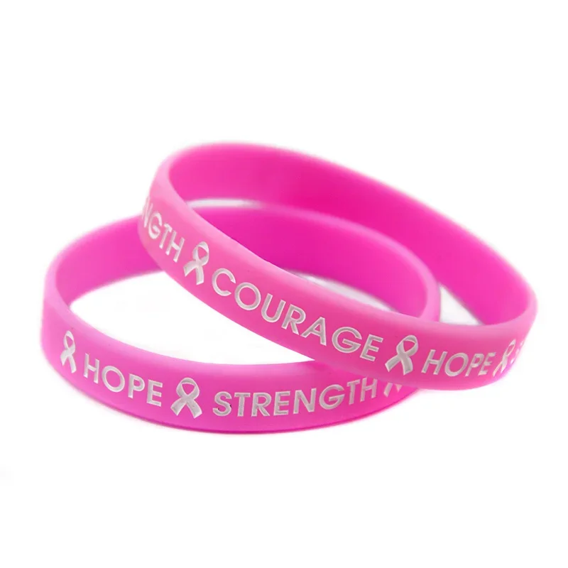 50 Pcs Hope Strength Courage Silicone Bracelet Motivational Bangle Adult Size Pink