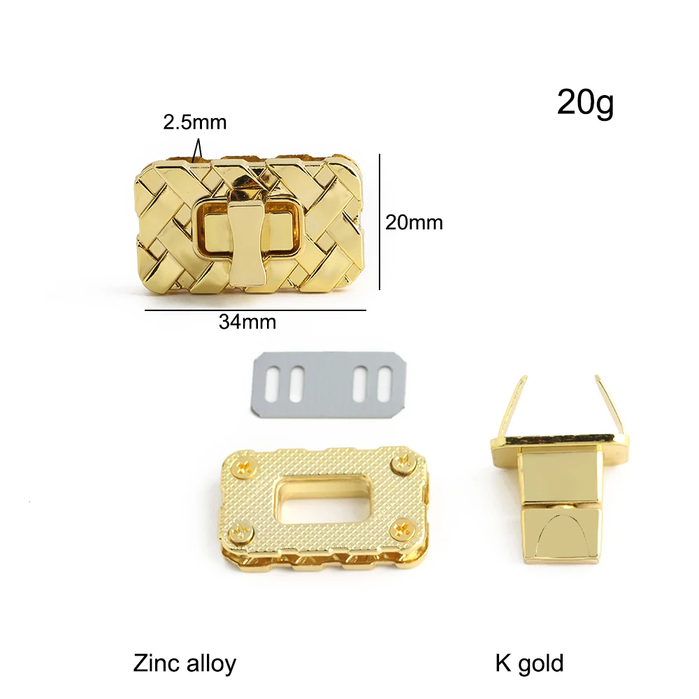 5/10/20Sets 34x20mm Luxury Metal Woven Texture Design Handbag Turn Lock Twist Clasp For Shoulder Bag Purse Hardware Accessories