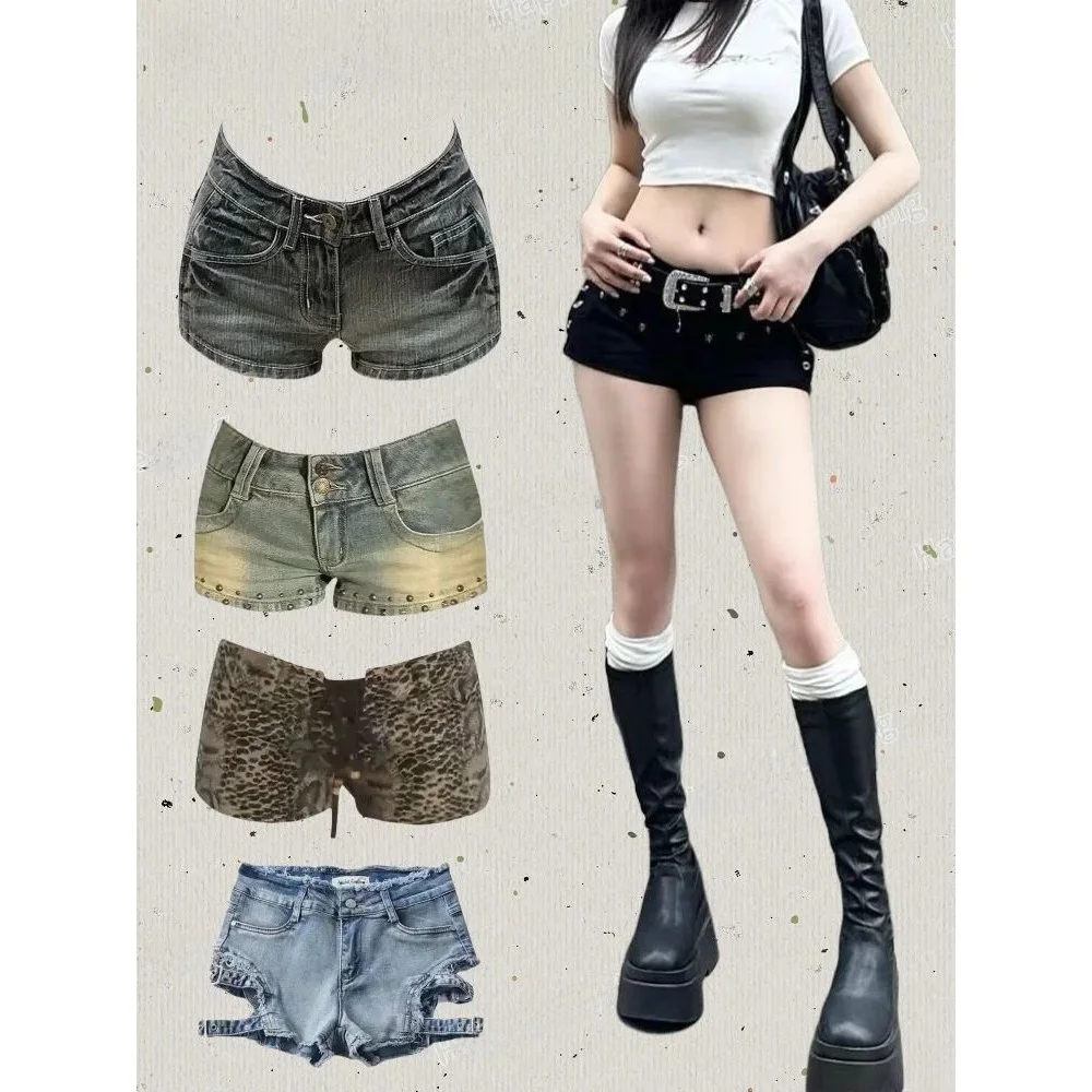 

Harajuku Women's Y2K Vintage Streetwear Jeans orts Elastic Waist PU Fabric Faionable Ladies' Denim orts for All Seasons