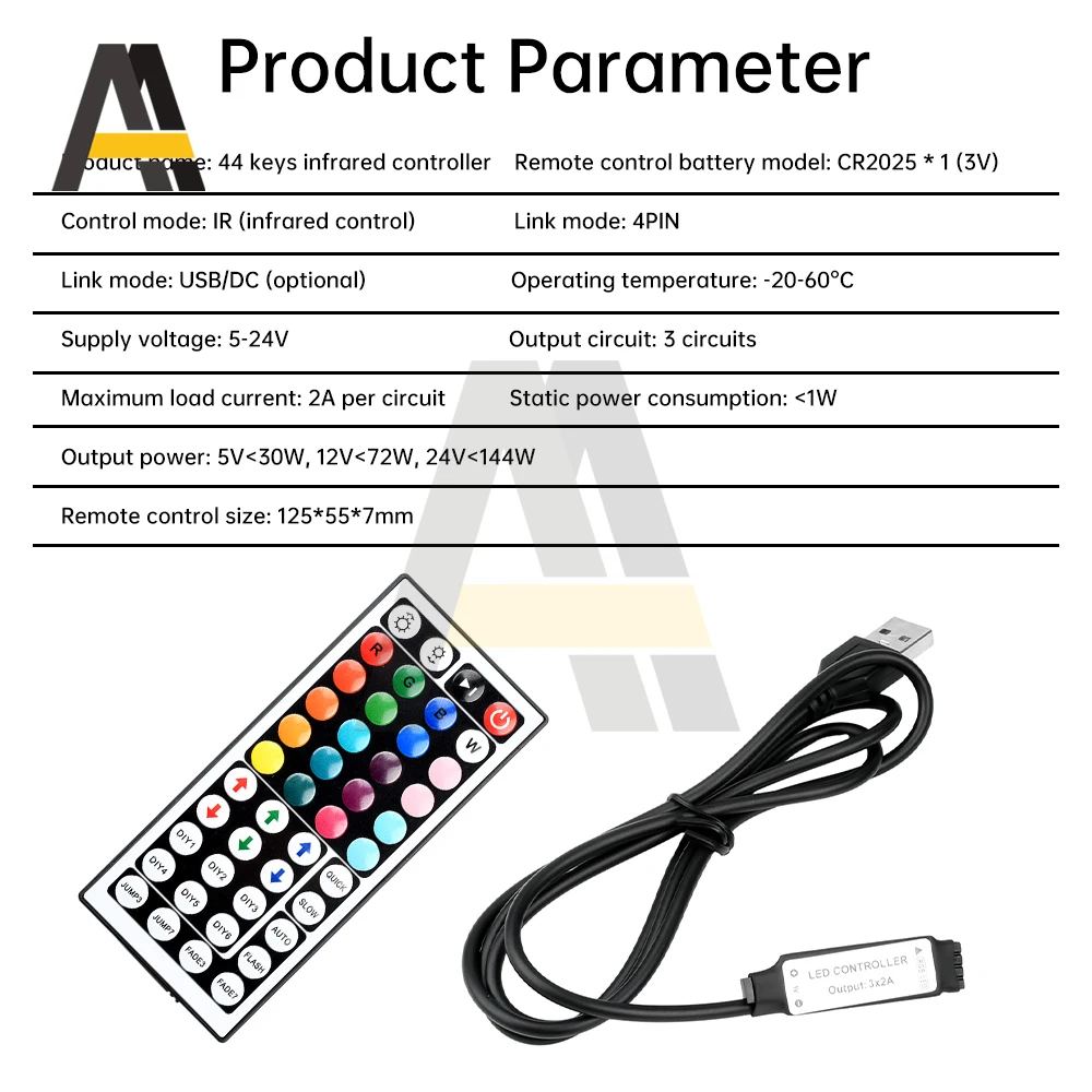 LED RGB 스위치 컨트롤러 미니 44키 USB 커넥터 IR 리모컨 디머 (5050 2835 RGB LED 스트립 조명 TV 백라이트용)