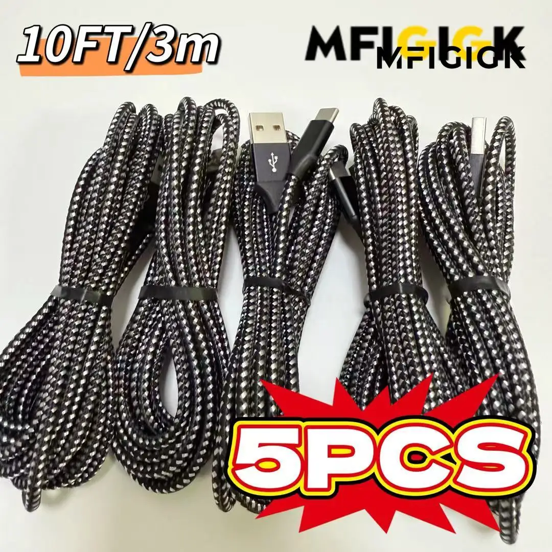 MFIGlGK 5pcs USB C Type C Cables  10FT  for Samsung S8 S9 S10  Xiaomi Samsung Galaxy S10 S10+ s9 Android A15 A25 A35 A55