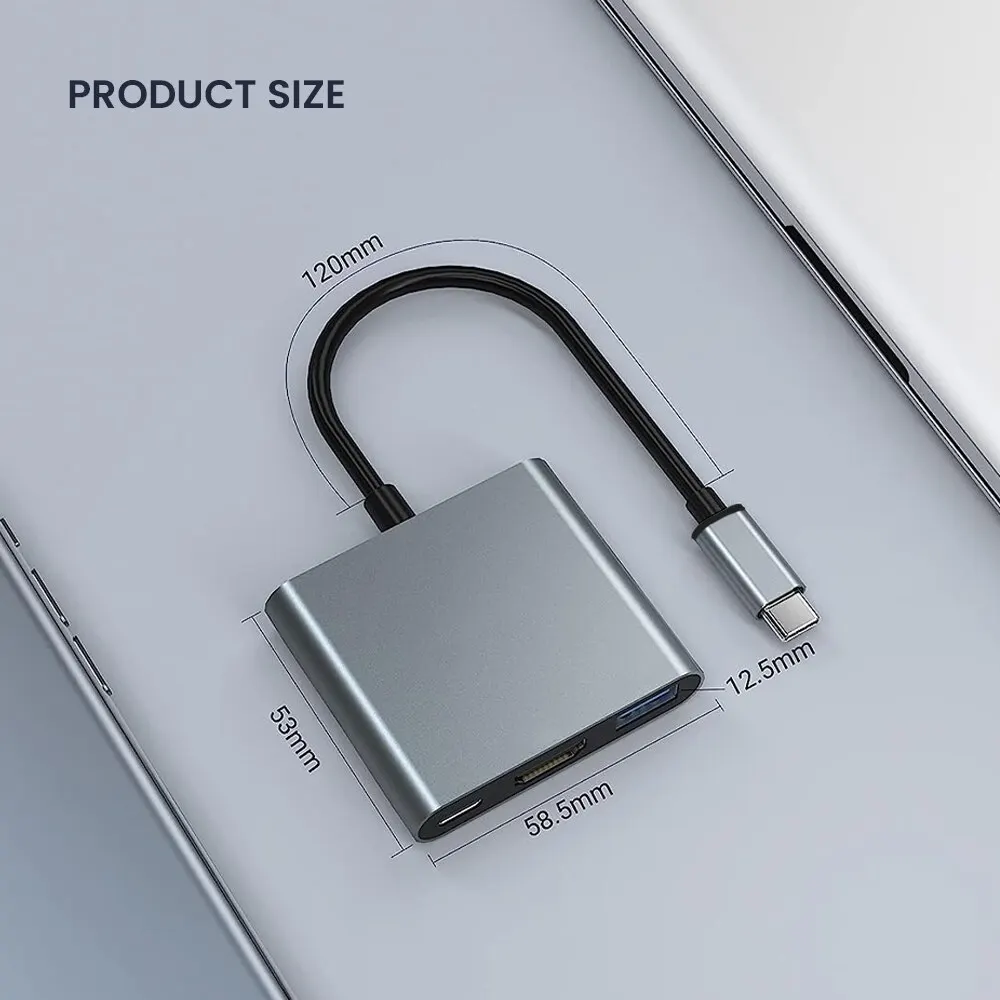 3-in-1 USB C Hub z zasilaniem 60W typu C 4K HDMI Square Przenośny adapter z wieloma portami do MacBook Air/Pro ChromeBook