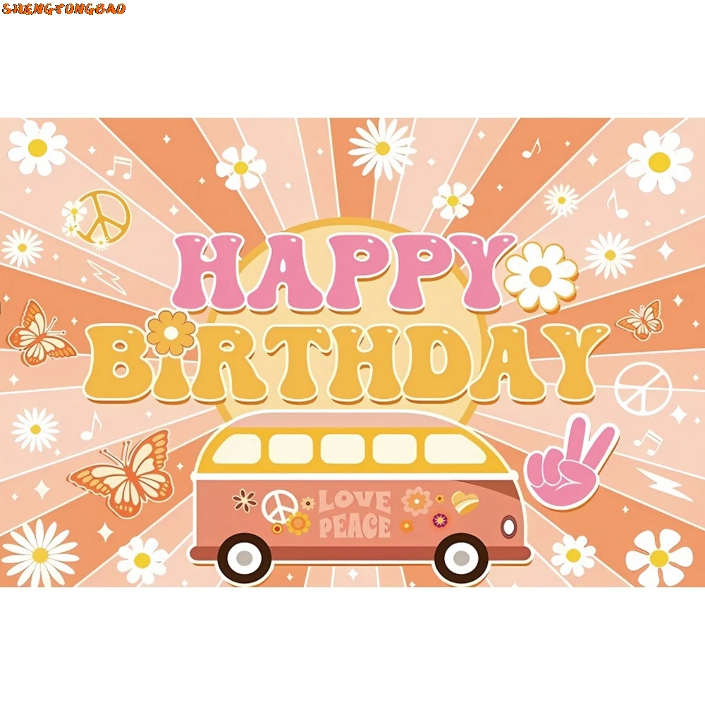 Groovy Birthday Newborn Photography Backdrops Boho Style Rainbow Daisy Peace Love Party Decor Cake Smash Photo Background Props