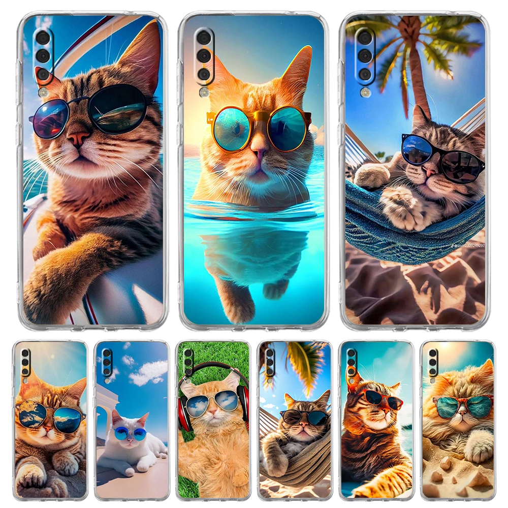 

Cute Pinched Face Animal Cat Transparent Phone Case for Samsung Galaxy A12 A50 A52 A70 A40 A10 A20 A30 A02 A03S A04 Cover Shell