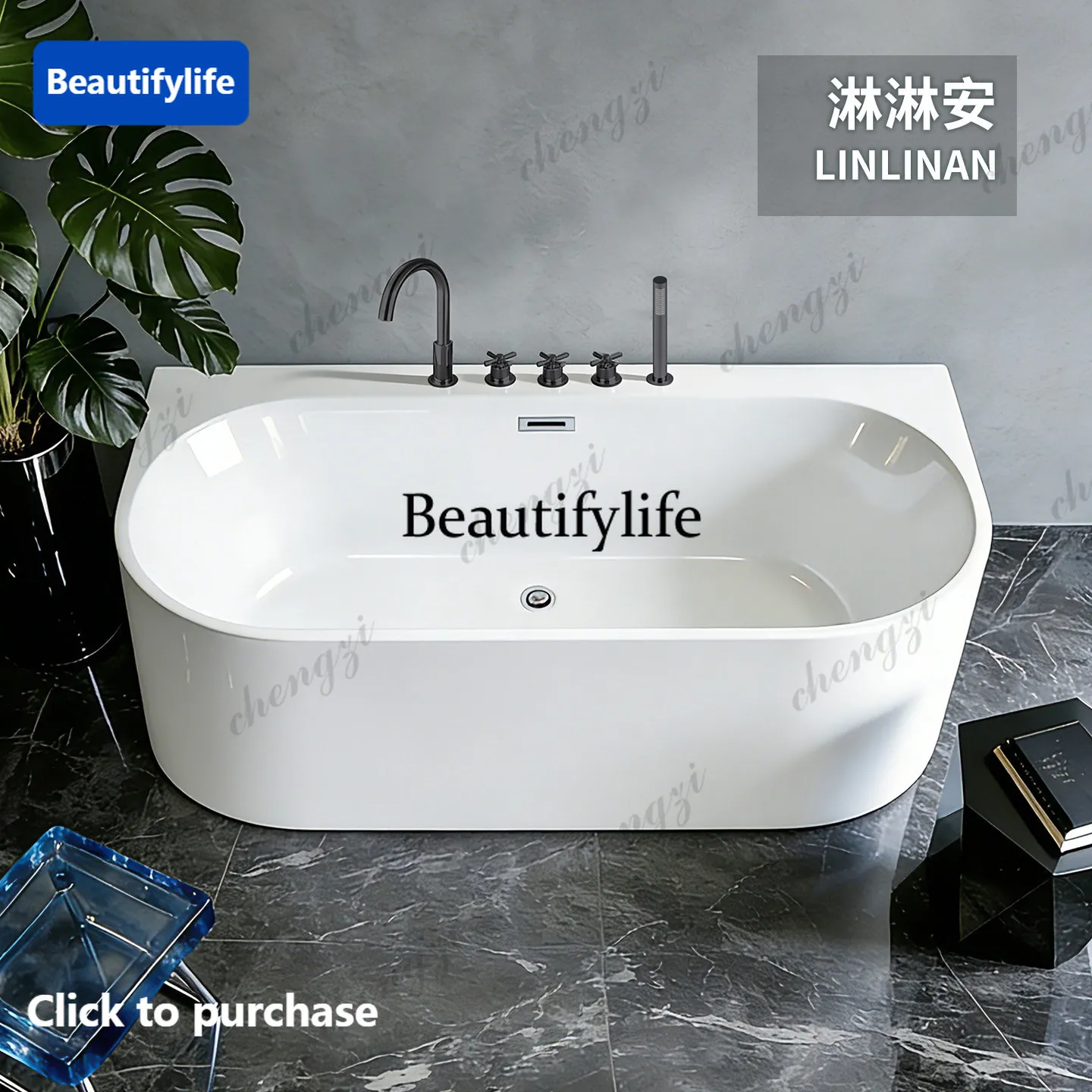 Household hardware oval square bathtub adult independent seamless integrated constant temperature acrylic small apartment