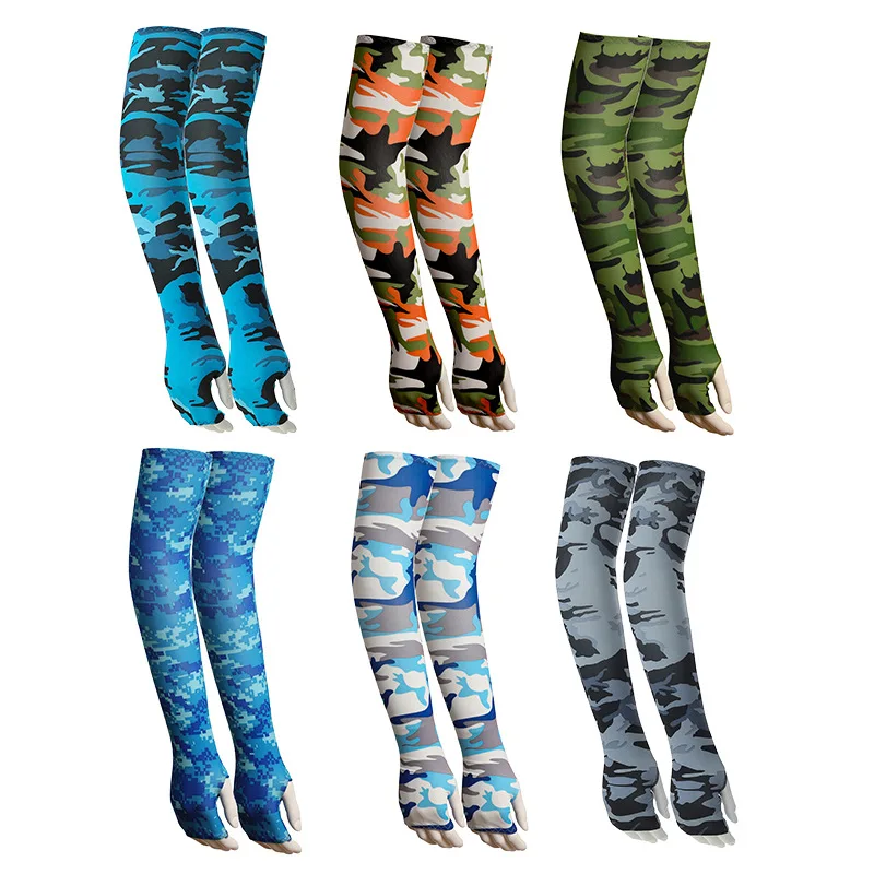 

Camouflage Extra Long Fingerless Ice Silk Arm Sleeves, Outdoor UV Protection, Hiking Cycling Fishing Sun Protection Covers