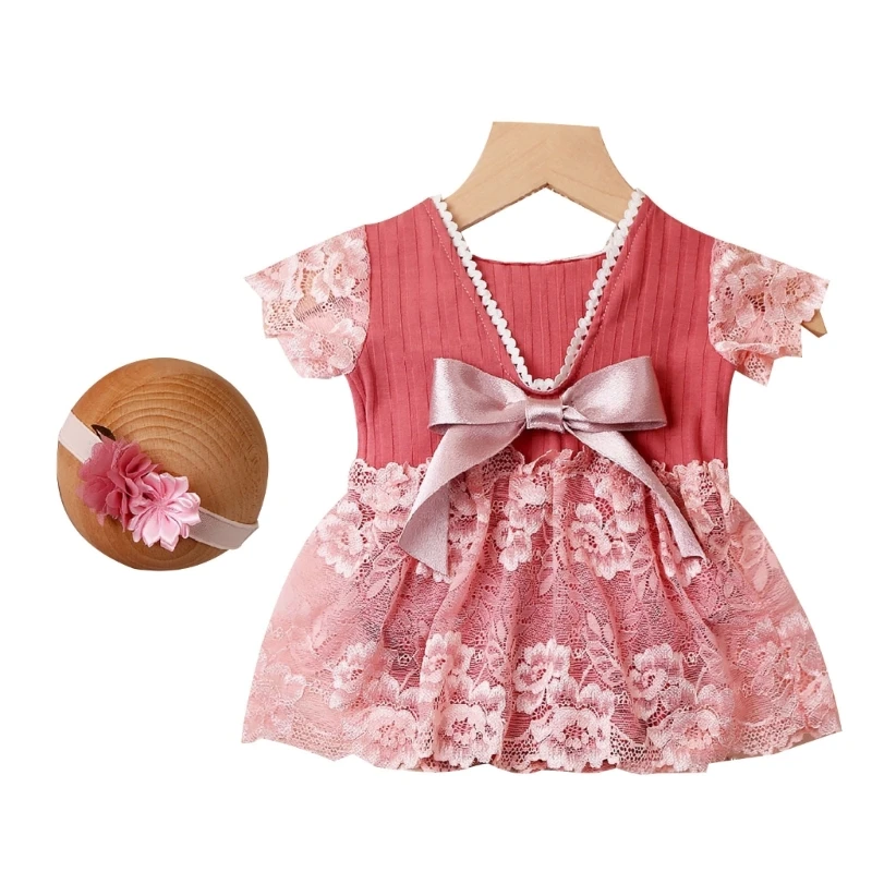 

Infant Photography Props Headband Lace Jumpsuits Costume Baby Photoshoot Suit W3JF