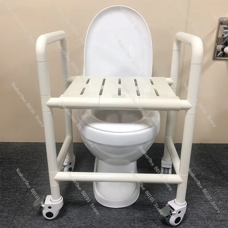 Safety Commode Wheelchair Chair Barrier Free Bath Stool with Wheels Adjustable Height Nylon Seat Portable Shower Toilet Chair