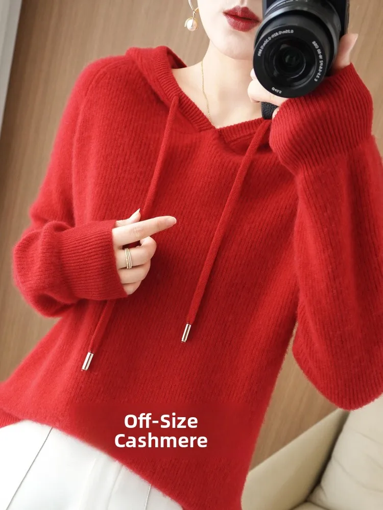 

Женская шерстяная толстовка с капюшоном Thiened, свободная посадка, красная верхняя одежда, трикотаж, одежда для поездок на работу, Long Sve Turtlene