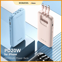 ROMOSS 10000mAh Power Bank Built in 3 Cables 22.5W Fast Charging External Battery Portable Charger 10000 mAh Powerbank For Phone