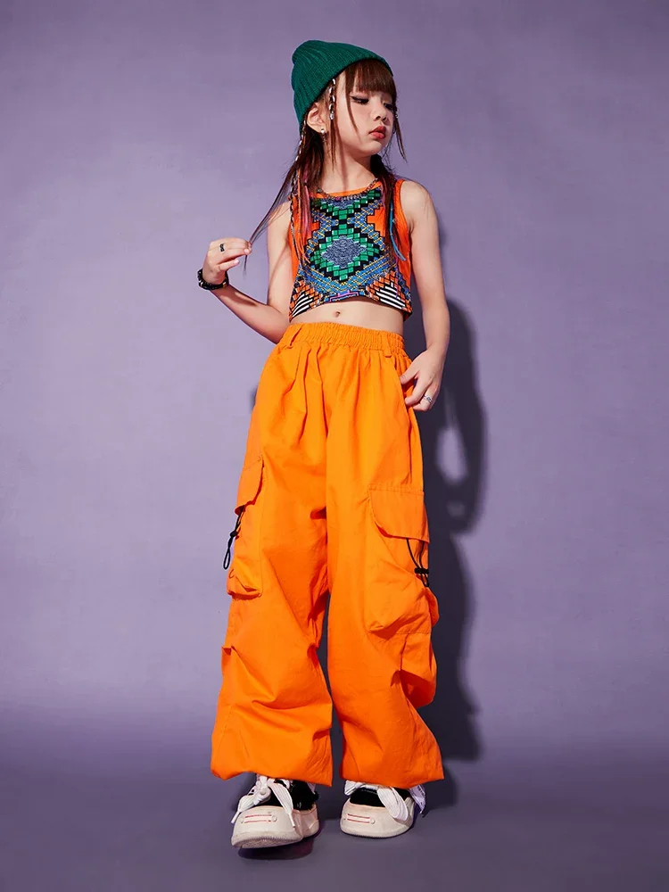 Hip Hop Street Dance Costume Set Kids Jazz Dance Costume Stage Performance Clothing Girls Work Pants Walking Performance Clothes
