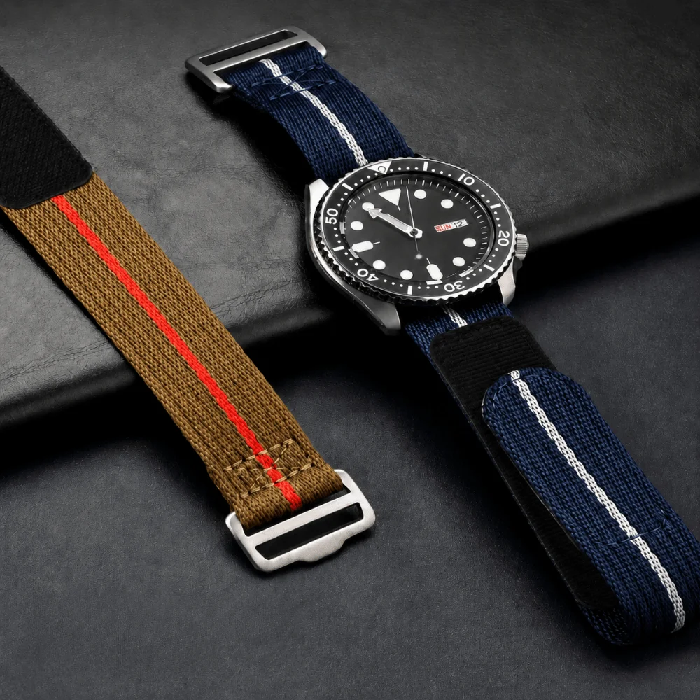 20mm 22mm Universal Nylon Watch Strap Quick Slip Through Hook Loop Fastener Hook Loop Watch Band Nylon Waterproof