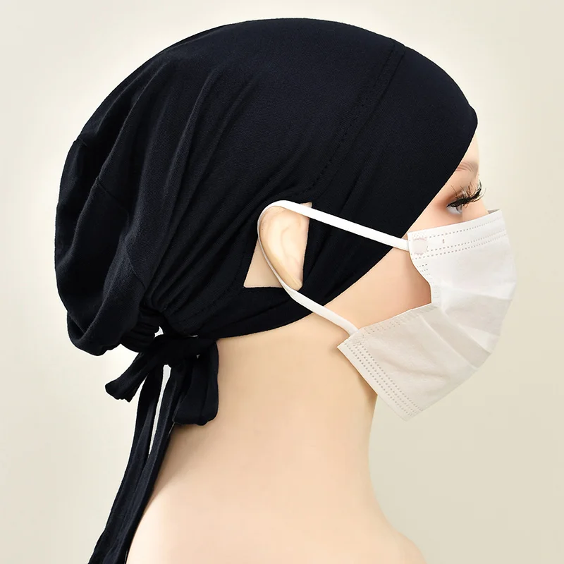 Adjustable Modal Under Cap With Ear Hole Hijab Caps Solid Muslim Hijab Inner Scarf Lady Bandanas Cap Under Caps Soft Hijab