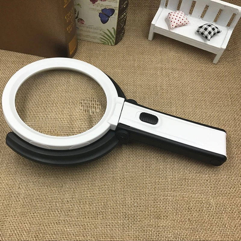 Portable Handheld Magnifying Glass with LED Lights Foldable Desktop Loupe Helping Hands for Newspaper Reading Magnifier Repair