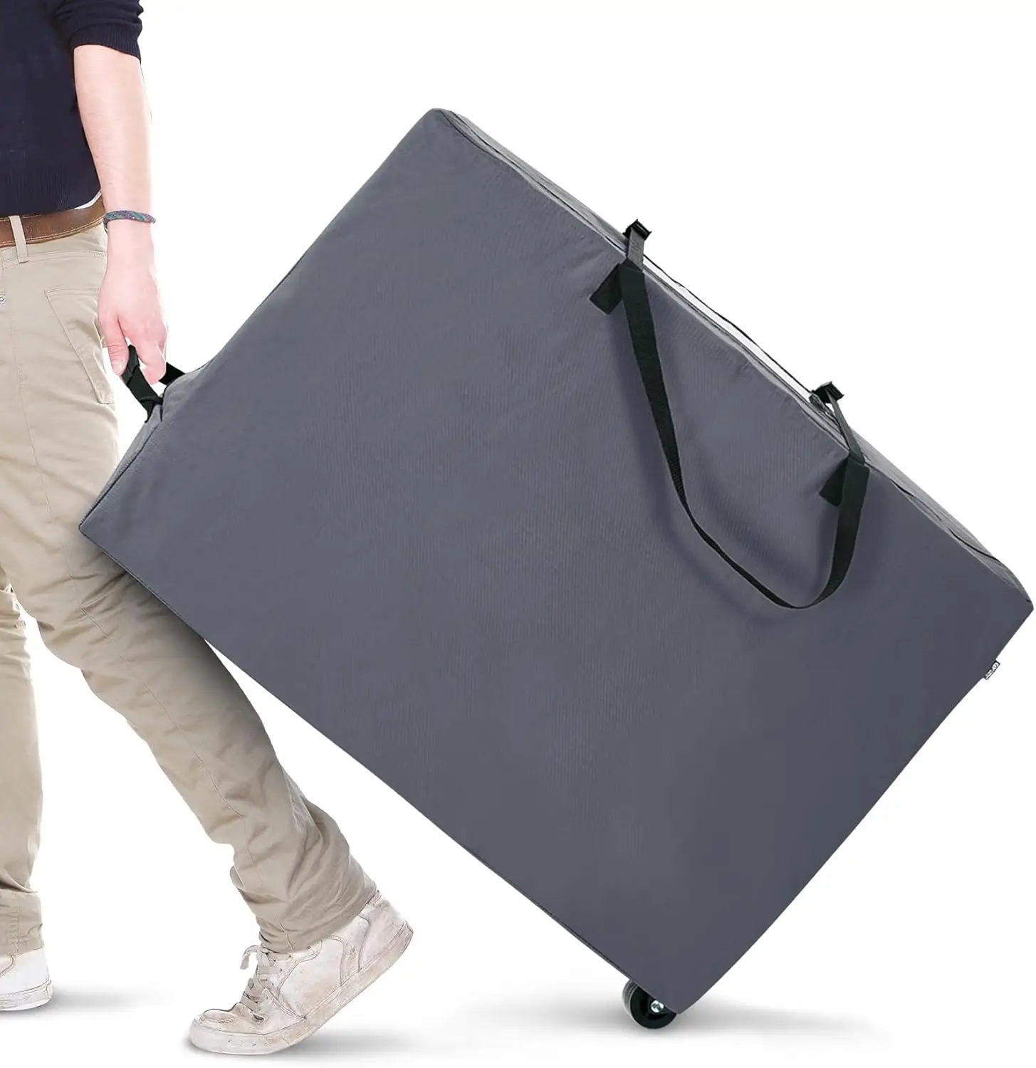 

Folding Mattr Storage Bag With Wheels & Handles - 900D Heavy Duty Storage Container Fits For 4"" King Tri-Fold Mattress,Grey
