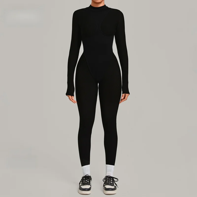 Women Mesh Back Cut Out Yoga Jumpsuit Long Sleeve Tight Fitting Bodysuit Breathable Autumn Winter Outfit Fitness Pilates Workout
