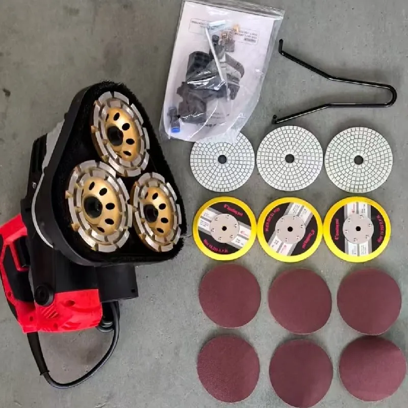 Factory Direct Sale 2450W Concrete Wall Renovation Without Dead Corners Three Head Hand Triangular Floor Grinding Machine