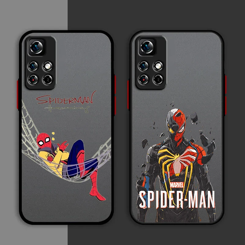 Marvel Heros Spiderman Phone Case For Redmi Note 13 12 11 10 Pro Plus Pro S T 5G Matte Frosted Translucent Cover