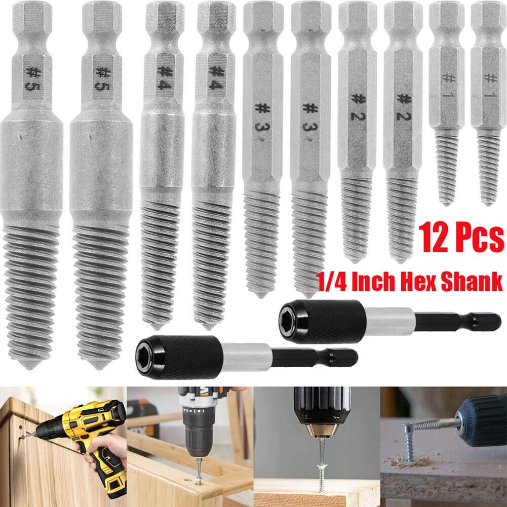 Hot Sale Hex Screw Extractors Extension Rod 1/4 Inch Shank Quick Release Rusted Silver Stripped 12Pcs/Set Bolt Remover