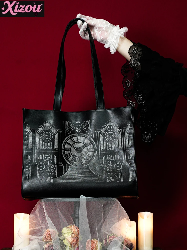 Japanese Clock Tower Witch Dark Gothic Large Capacity Tote Bag Female Original Lolita Sweet Cool Handheld Shoulder Bags Women