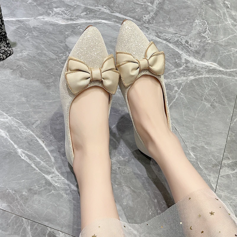 Zapatos planos con nudo de mariposa y diamantes de imitación para mujer, calzado de suela plana, sin cordones, novedad de verano, 2024