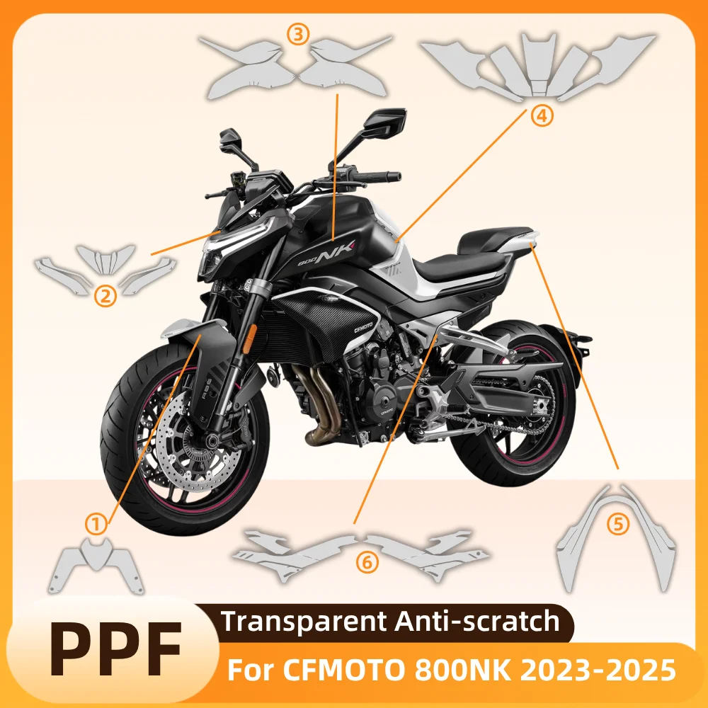 

Для CFMOTO 800 NK 800NK 2023 2024 2025: Полный комплект защитной пленки из ТПУ/ППФ для кузова мотоцикла, прозрачная, самовосстанавливающаяся, устойчивая к царапинам