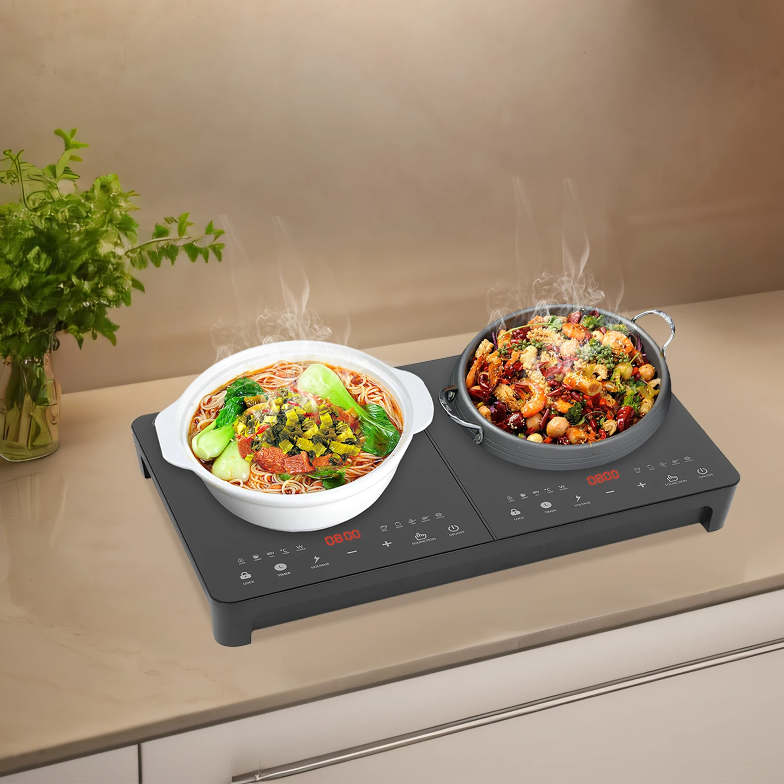 

Double Induction Cooktop with 2 Burners High Efficiency Induction Stove Top Simple Operation