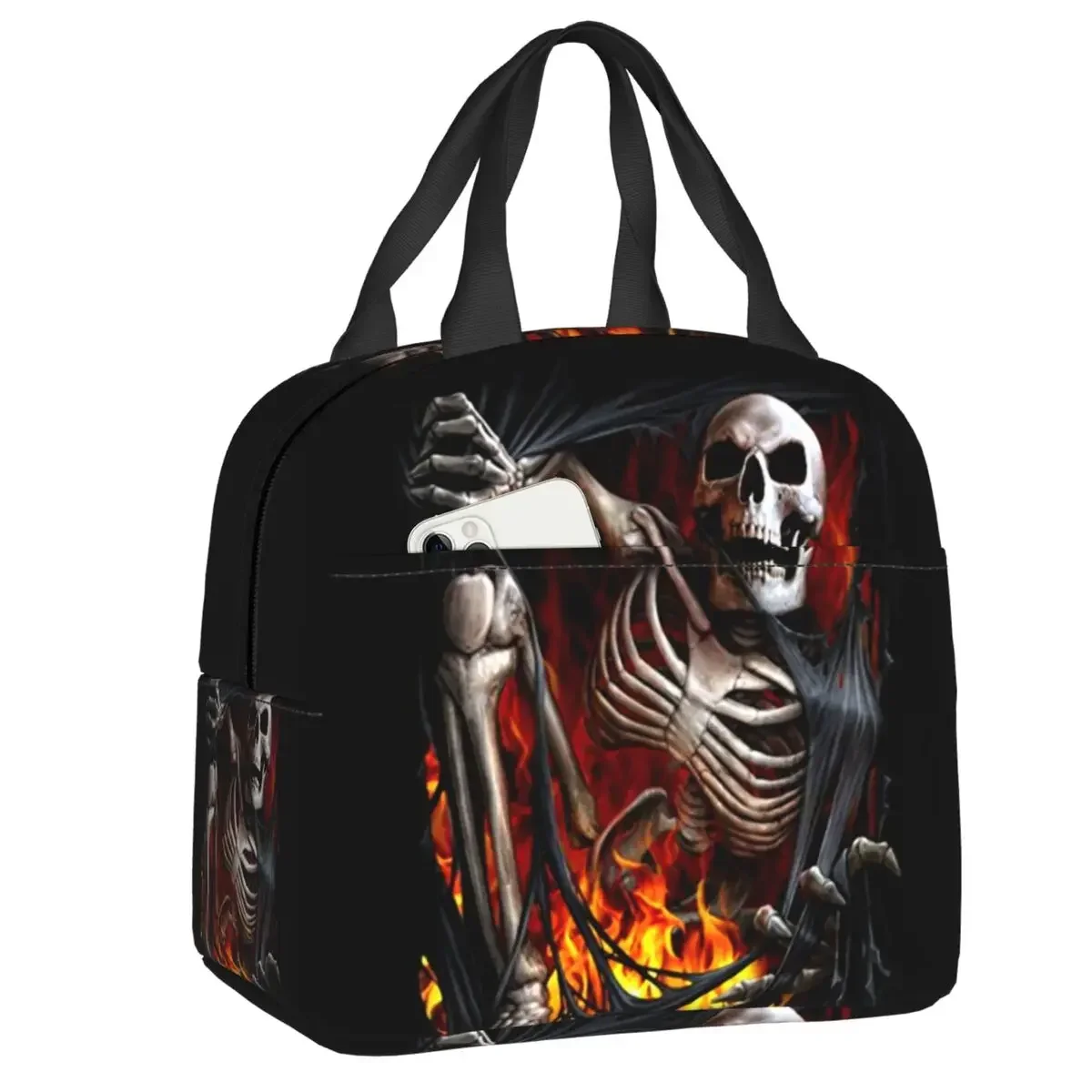 

Horror Gothic Death Skull Insulated Lunch Bag Waterproof Thermal Cooler Lunch Box For Women Children Food Container Tote Bags