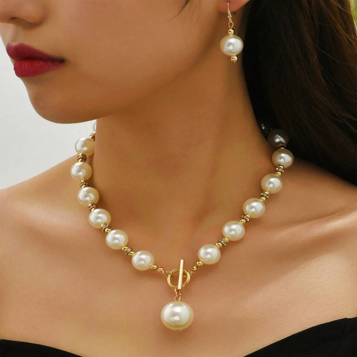 

Hot Sale 8-10mm Natural South Sea Genuine White Round Pearl Necklace + Earring